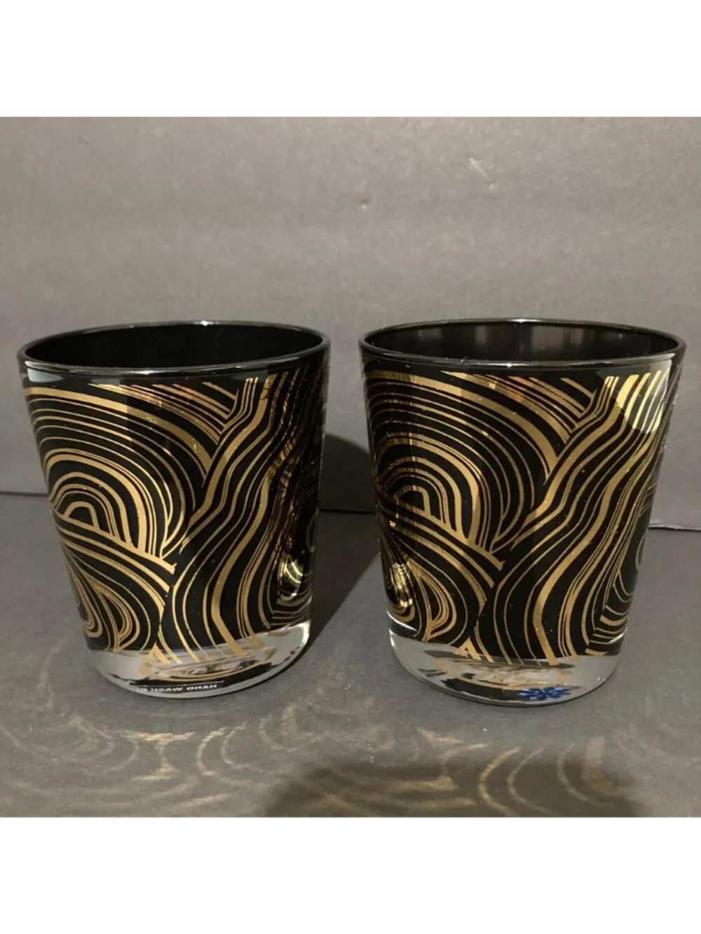 Jonathan Adler Black And Gold Malachite Old Fashioned Glass Set Of 2